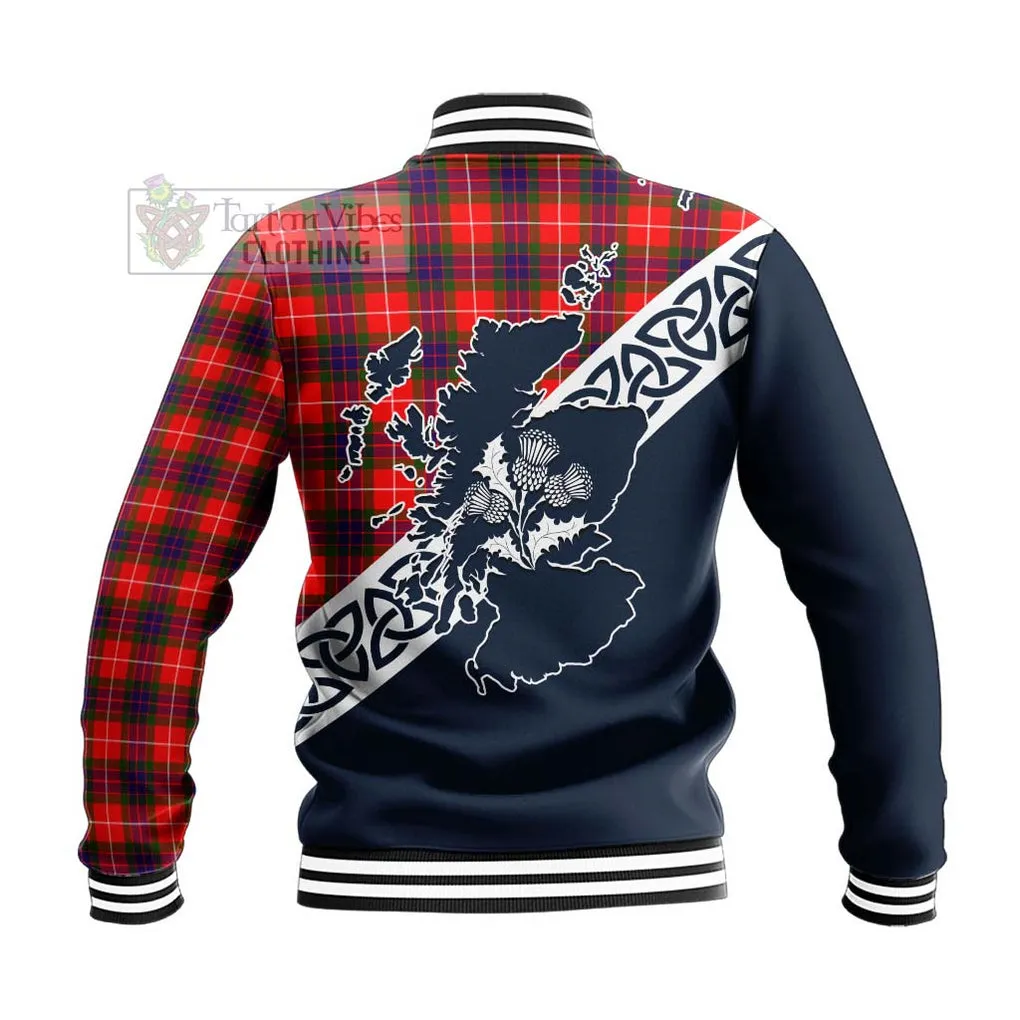 Abernethy Tartan Baseball Jacket Featuring Thistle and Scotland Map
