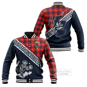 Abernethy Tartan Baseball Jacket Featuring Thistle and Scotland Map