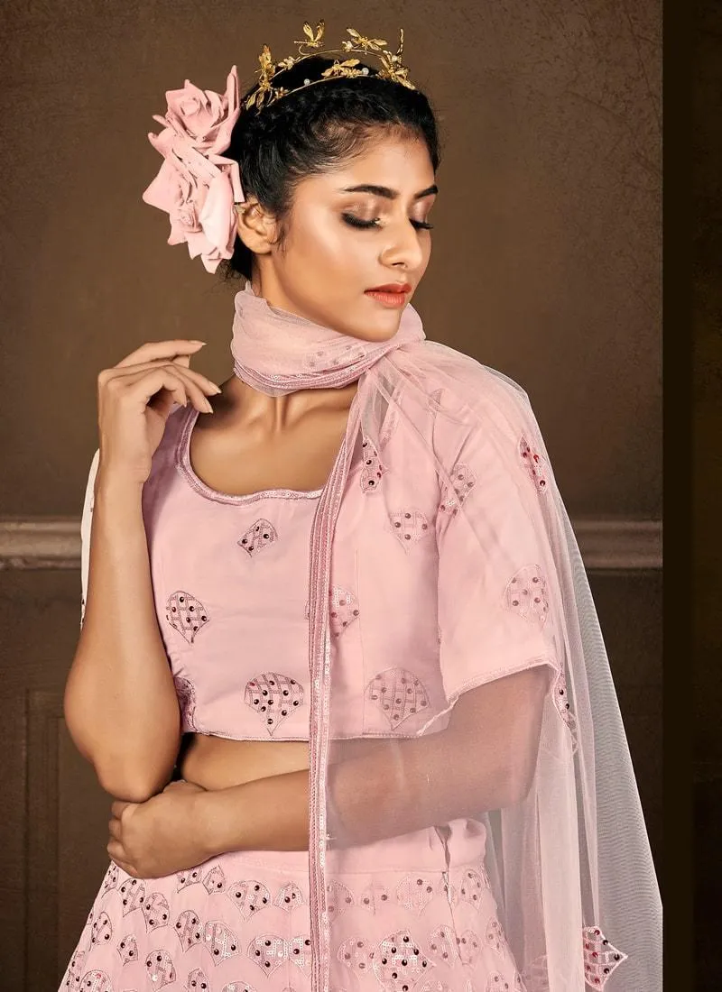 Adorable Georgette Material Baby Pink Color Bridal Lehenga Choli