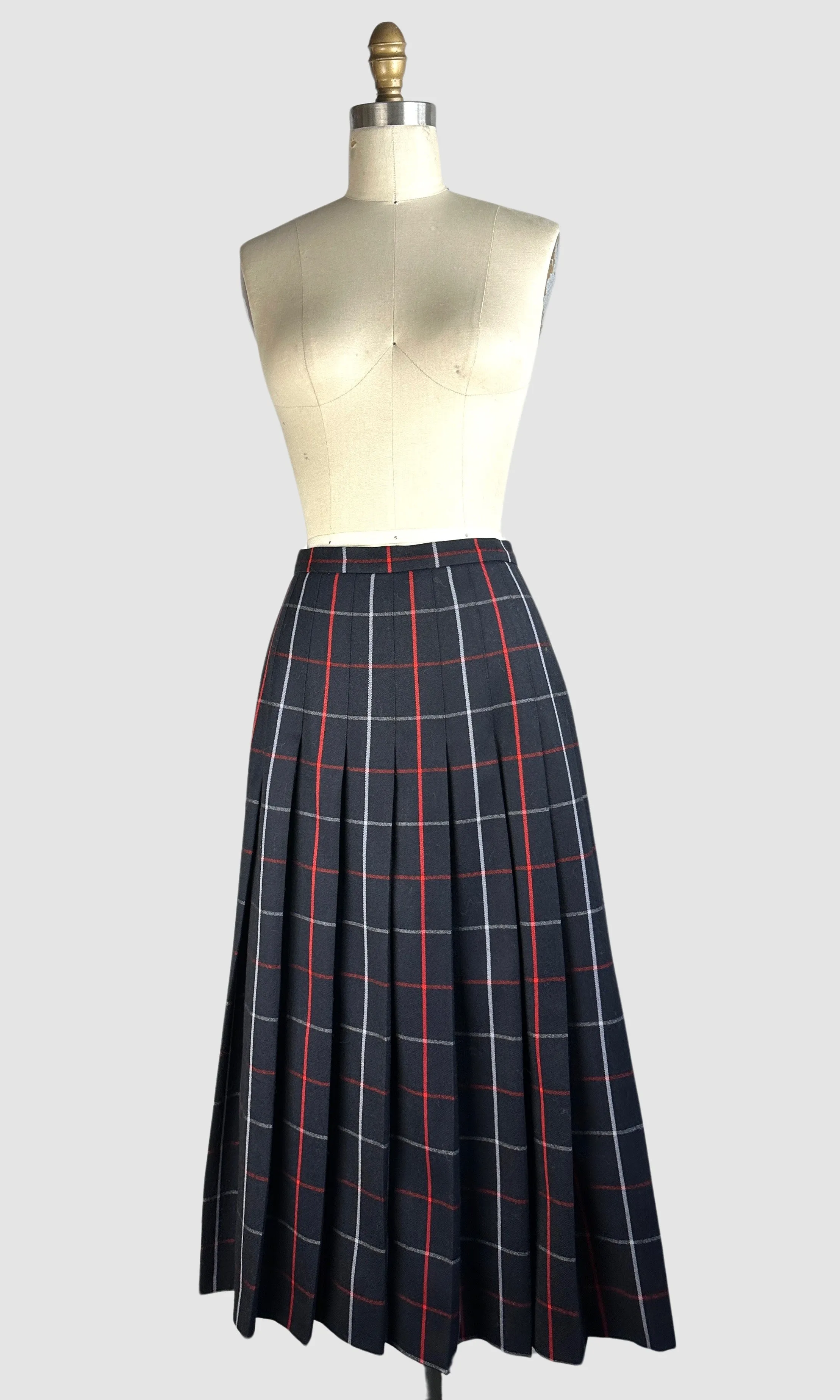 BURBERRYS 80s Midi Pleated Plaid Skirt  Medium