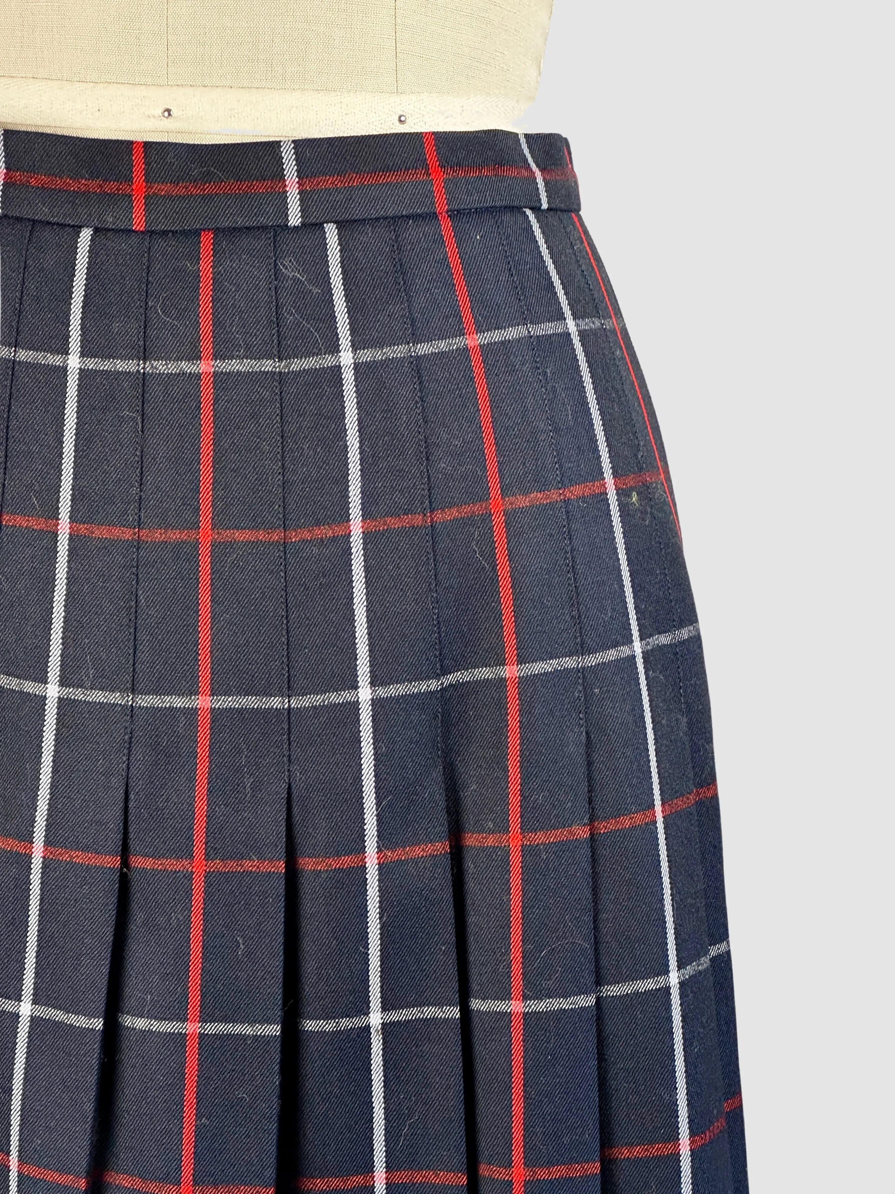 BURBERRYS 80s Midi Pleated Plaid Skirt  Medium