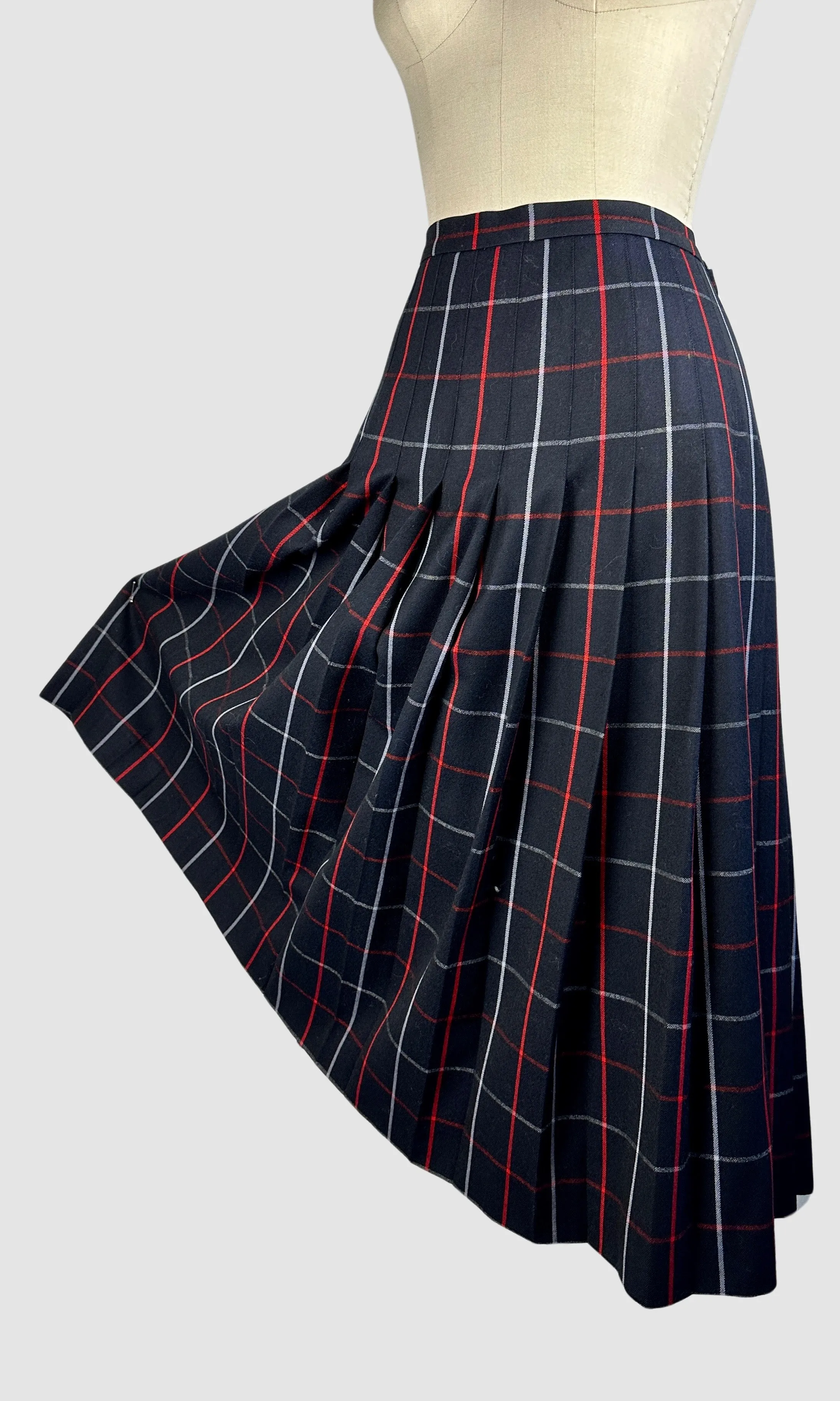 BURBERRYS 80s Midi Pleated Plaid Skirt  Medium