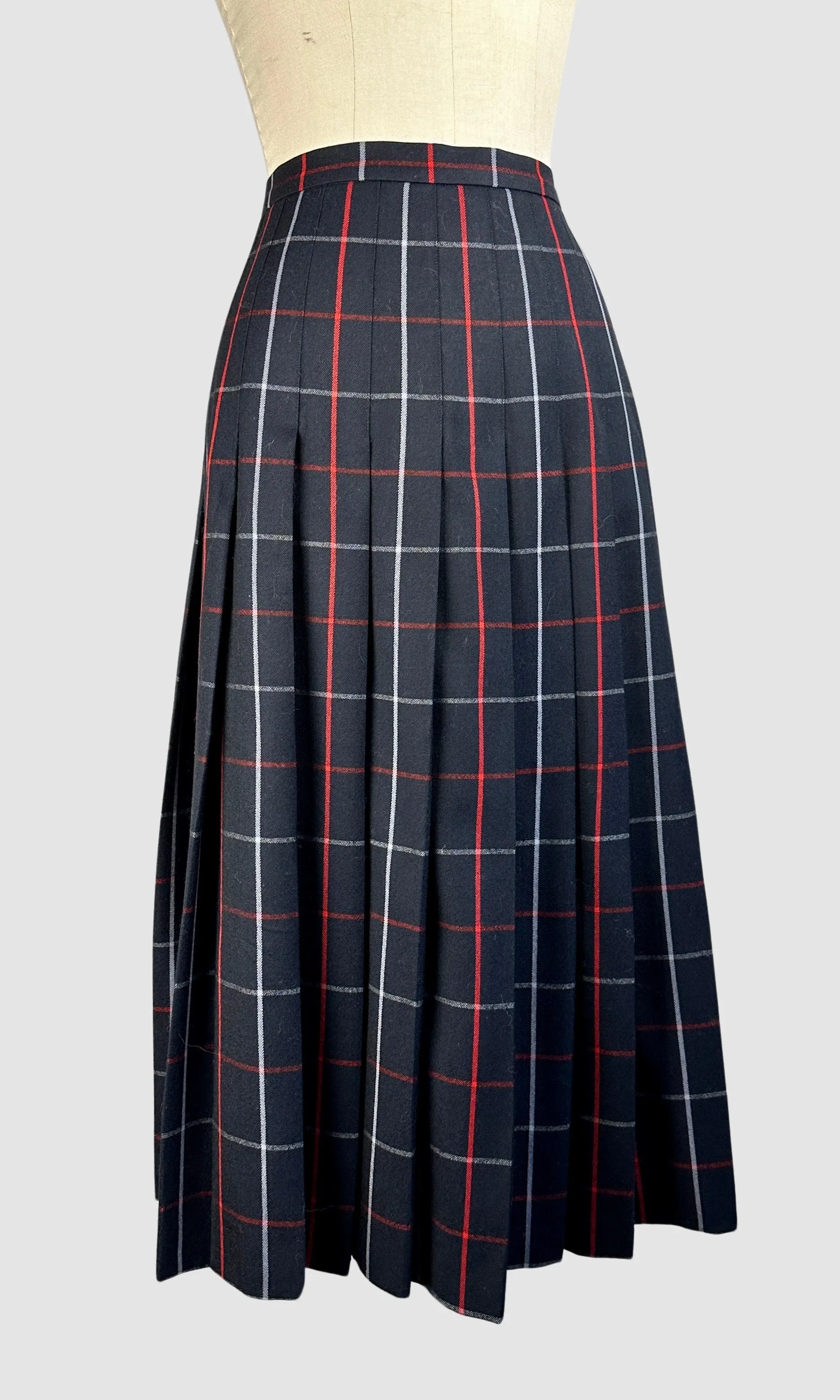 BURBERRYS 80s Midi Pleated Plaid Skirt  Medium