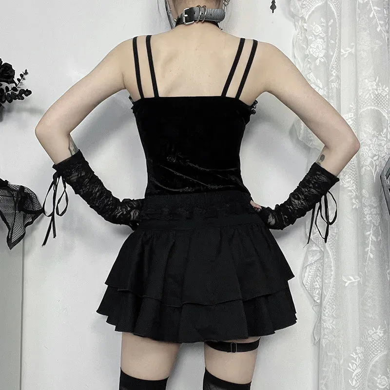 Goth Dark Punk Cross Patchwork Pleated Skirt