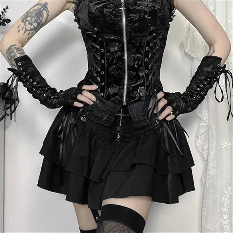Goth Dark Punk Cross Patchwork Pleated Skirt