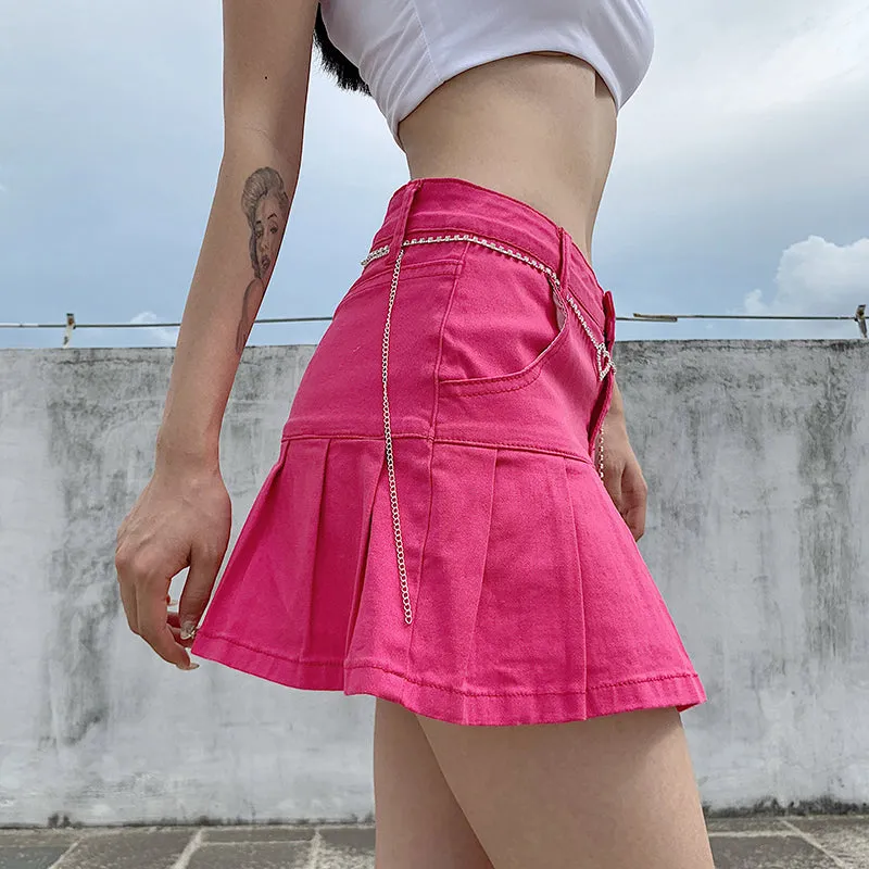 Julia Fashion - Harajuku Punk Y2K Denim Mini Pleated Skirts