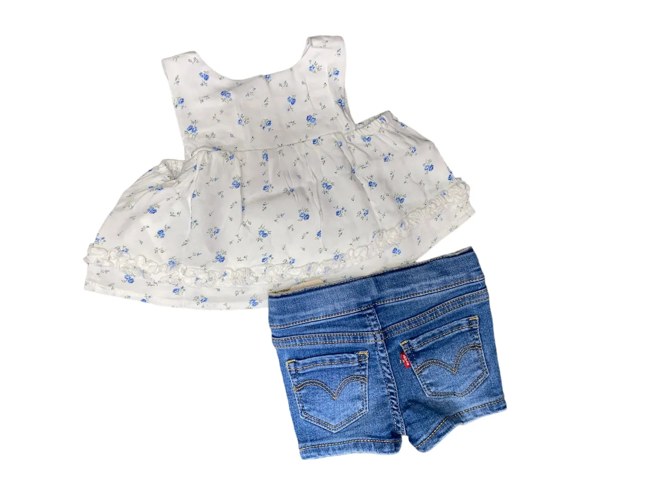 Levi's children's outfit with denim shorts and tank top 1EH109 W51 white alyssum