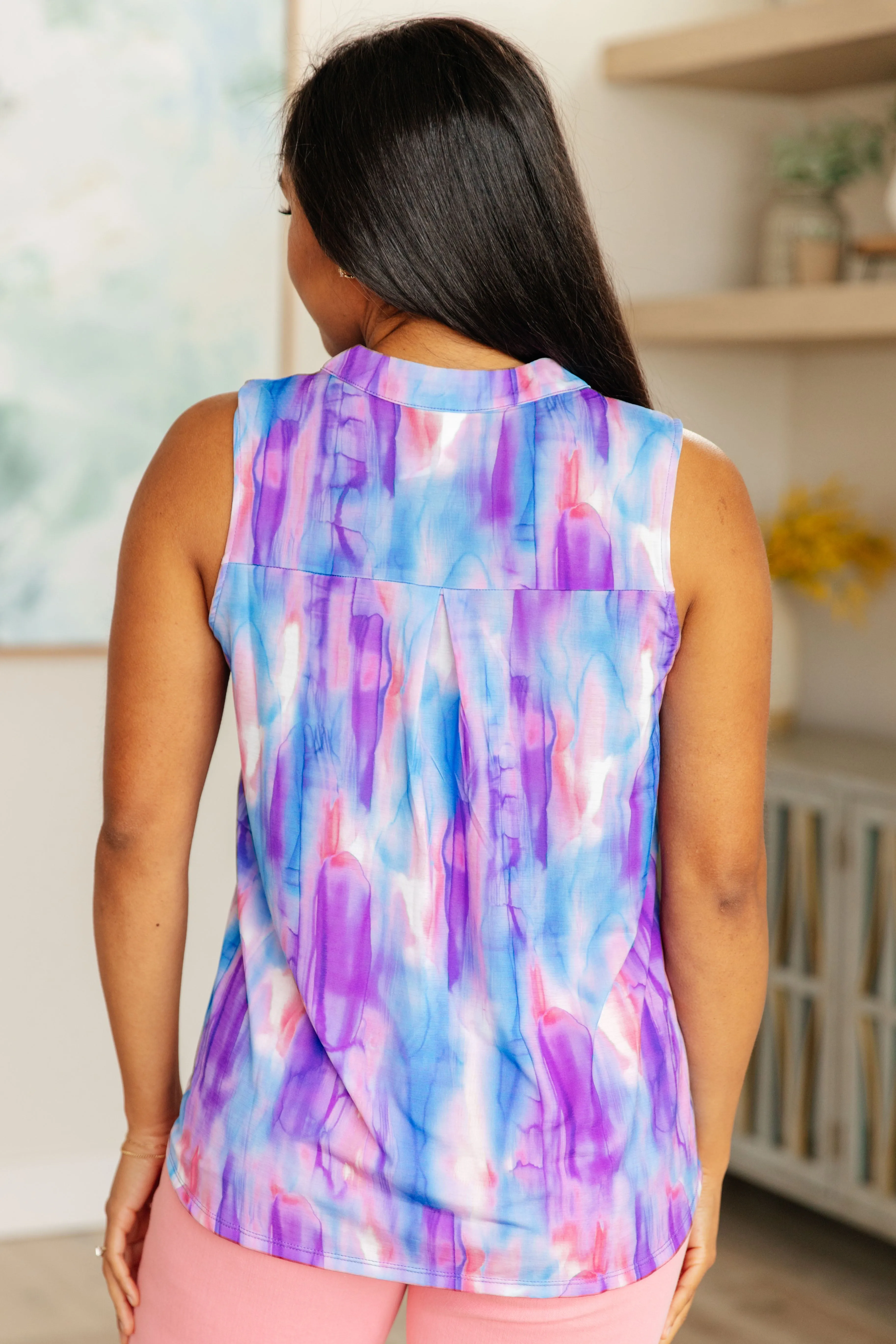 Lizzy Tank Top in Lavender and Blue Watercolor - 4/26