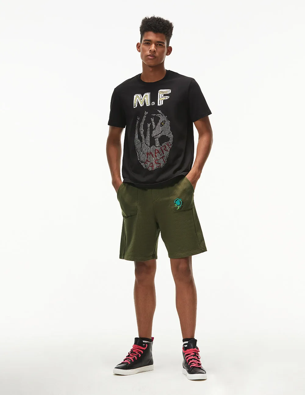 MARK FAST MEN OVERSIZE NAVY CASUAL SPORTS SHORTS WITH MF MONSTER PARK EMBROIDERY