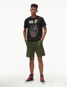 MARK FAST MEN OVERSIZE NAVY CASUAL SPORTS SHORTS WITH MF MONSTER PARK EMBROIDERY